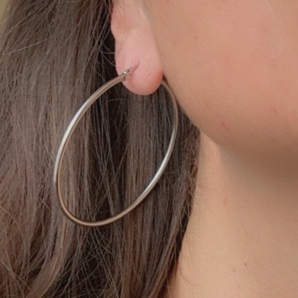 Stainless Steel Non Tarnish Classic Hoop Earrings 50mm - Picture 9 of 12